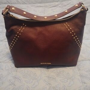 Michael Kors Damson/Blackish Purple/Plum Leather Shoulder Bag/Gold Accents